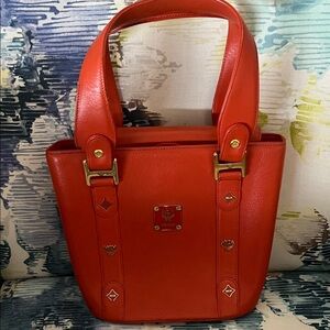 MCM Vibrant Red Leather Tote